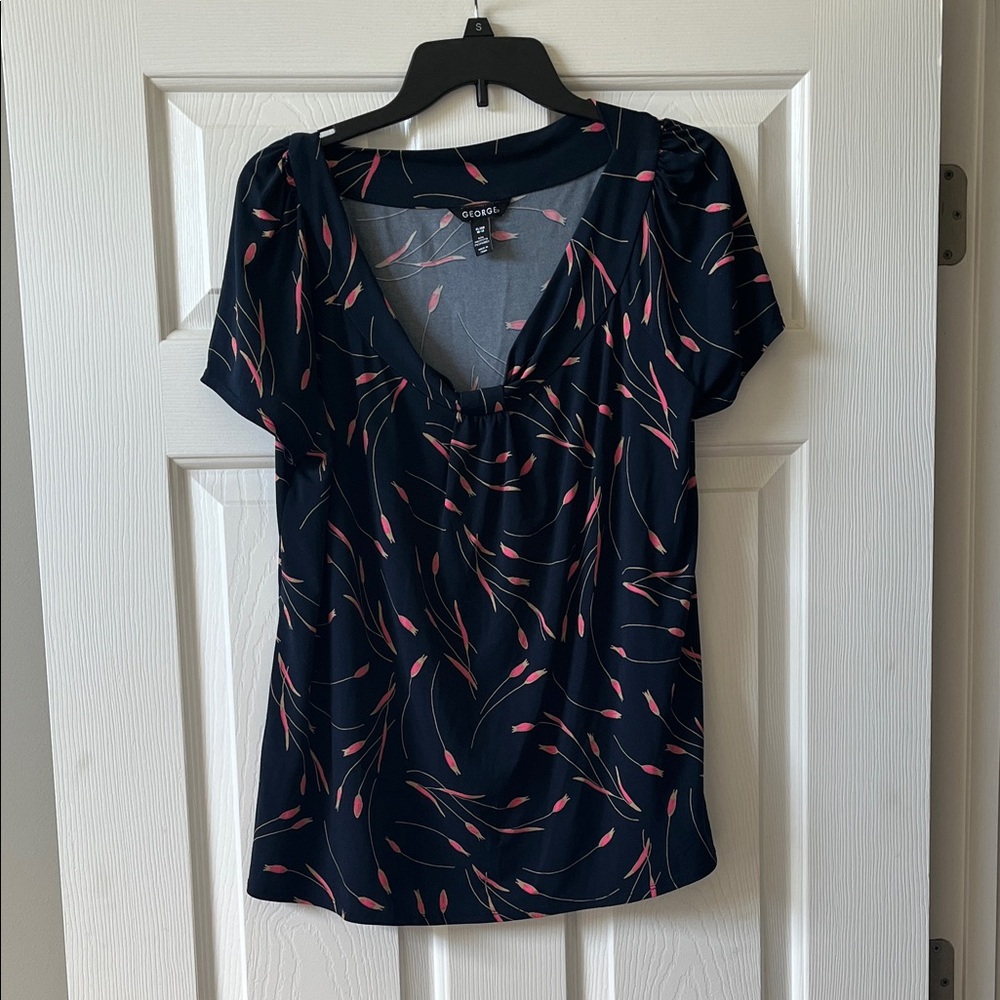 George Navy Blouse with Pink Floral Pattern